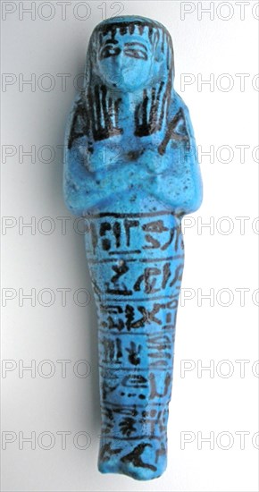 Shabti of Pinudjem II, Third Intermediate Period, Dynasty 21 (about 1069–945 BC), Egyptian, Egypt, Faience, 16.5 × 5.1 × 3.2 cm (6 1/2 × 2 × 1 1/4 in.)