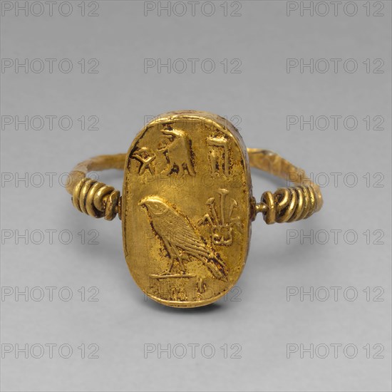 Ring Depicting Isis and Horus, Ptolemaic Period (332–30 BC), Egyptian, Egypt, Gold, 1.6 × 2.2 × 2 cm (5/8 × 7/8 × 13/16 in.)