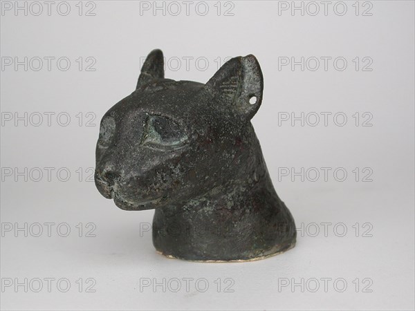 Statuette of a Cat’s Head, Ptolemaic Period (332–30 BC), Egyptian, Egypt, Bronze, 6 × 7 × 4.1 cm (2 3/8 × 2 3/4 × 1 5/8 in.)