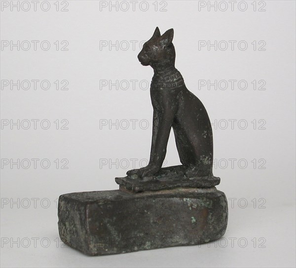 Statuette of a Cat, Late Period (after 600 BC), Egyptian, Egypt, Bronze, 7.7 × 3.7 × 6 cm (3 × 1 5/16 × 2 3/8 in.)
