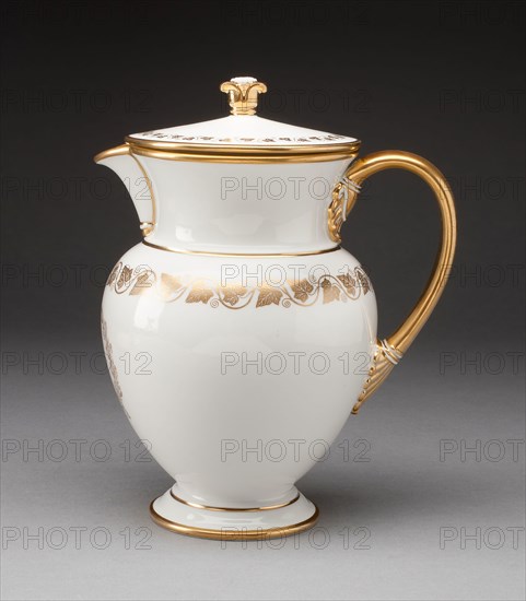 Covered Pitcher, 1839, Sèvres Porcelain Manufactory, French, founded 1740, Sèvres, Hard-paste porcelain and gilding, 21.6 x 17.2 cm (8 1/2 x 6 3/4 in.)