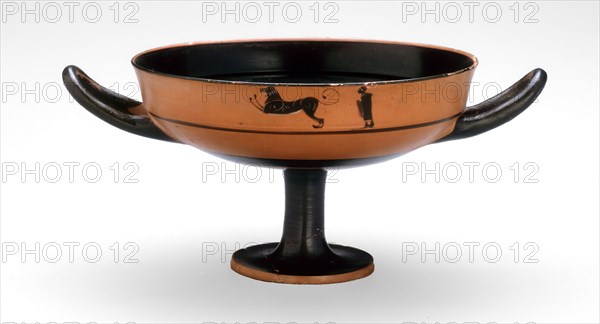 Kylix (Drinking Cup), about 540/530 BC, Greek, Athens, Arsinoë, terracotta, decorated in the black-figure technique, 9.2 × 20.5 × 14.6 cm (3 5/8 × 8 1/8 × 5 3/4 in.)