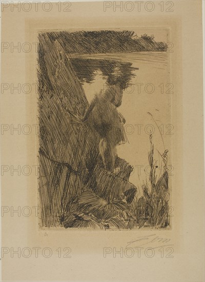 Bather (Evening) III, 1896, Anders Zorn, Swedish, 1860-1920, Sweden, Etching in black on tan wove paper, 238 x 159 mm (image/plate), 330 x 241 mm (sheet)