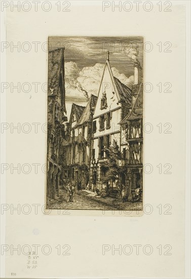 Rue des Toiles, Bourges, 1853, Charles Meryon, French, 1821-1868, France, Etching and drypoint on ivory wove paper, 213 × 118 mm (image), 213 × 118 mm (plate), 322 × 212 mm (sheet)