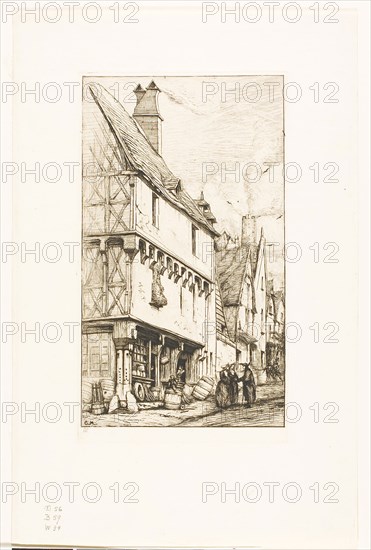 An Old House at Bourges, 1860, Charles Meryon, French, 1821-1868, France, Etching and drypoint on ivory laid paper, 230 × 133 mm (image), 242 × 137 mm (plate), 350 × 226 mm (sheet)