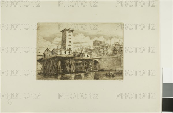 La Pompe Notre-Dame, Paris, 1852, Charles Meryon, French, 1821-1868, France, Etching with drypoint in brown on ivory laid paper, 171.5 × 252 mm (image), 171.5 × 252 mm (plate), 320 × 457 mm (sheet)