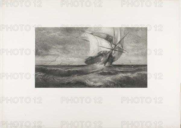 The Phantom Ship, c. 1870, Théophile Narcisse Chauvel (French, 1831-1910), after Charles Meryon (French, 1821-1868), France, Lithograph in black on white wove paper, 189 × 350 mm (image), 390 × 556 mm (sheet)