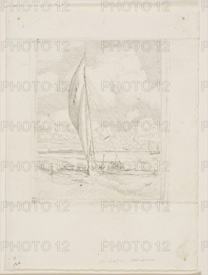 Swift-Sailing Proa, Mulgrave Archipelago, Oceania, 1866, Charles Meryon, French, 1821-1868, France, Graphite on ivory laid paper, 156 × 114 mm