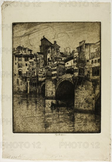 Ponte Vecchio, Florence, 1883, Joseph Pennell, American, 1857-1926, United States, Etching on cream laid paper, 270 x 203 mm (image), 368 x 245 mm (sheet)