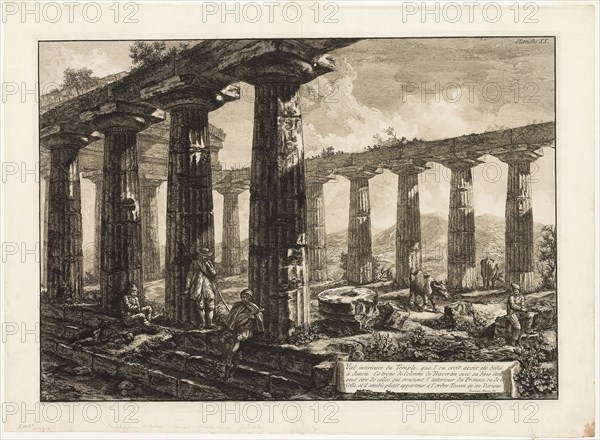 Interior View of the Temple Which is Believed to Have Been Dedicated to Juno, from Different views of Paestum, 1778, Giovanni Battista Piranesi, Italian, 1720-1778, Italy, Etching on ivory laid paper, 472 x 670 mm (image), 480 x 680 mm (plate), 562 x 765 mm (sheet)