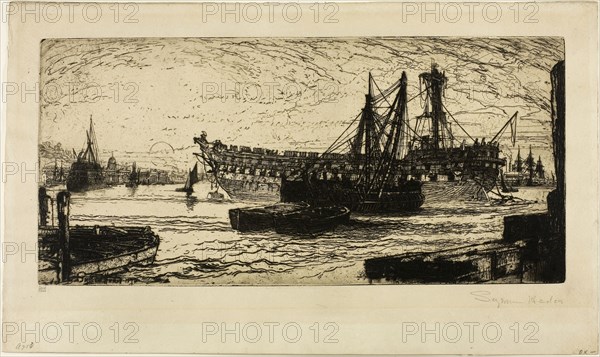 Breaking Up of the Agamemnon, No. 1, 1870, Francis Seymour Haden, English, 1818-1910, England, Etching with drypoint on cream wove paper, 194 × 414 mm (image/plate), 278 × 470 mm (sheet)
