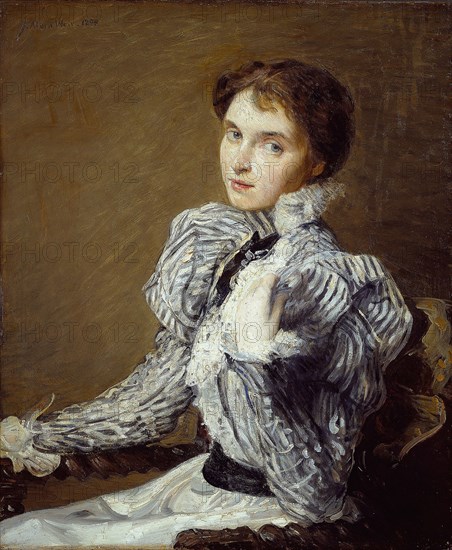 The Grey Bodice, 1898, Julian Alden Weir, American, 1852–1919, United States, Oil on canvas, 76.8 × 64.1 cm (30 1/4 × 25 1/4 in.)