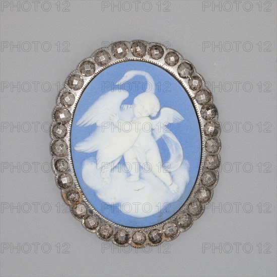 Medallion with Cupid and Swan, Late 18th century, Wedgwood Manufactory, England, founded 1759, Burslem, Stoneware (jasperware), 8.3 × 6.8 × 0.6 cm (3 1/4 × 2 11/16 × 1/4 in.)
