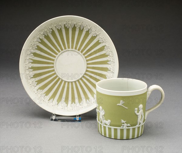 Coffee Can and Saucer, c. 1790, Wedgwood Manufactory, England, founded 1759, Burslem, Stoneware: green jasperware with white relief, Cup: H. 6 cm (2 3/8 in.), diam. 5.4 cm (2 1/8 in.)