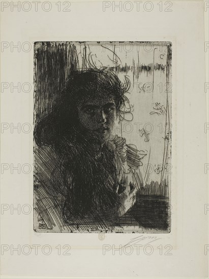 An Irish Girl or Annie, 1894, Anders Zorn, Swedish, 1860-1920, Sweden, Etching on ivory laid paper, 276 x 198 mm (image/plate), 396 x 299 mm (sheet)