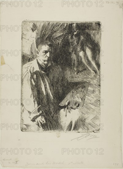 Self-Portrait with Model II, 1899, Anders Zorn, Swedish, 1860-1920, Sweden, Etching on ivory wove paper, 247 x 178 mm (image/plate), 370 x 273 mm (sheet)