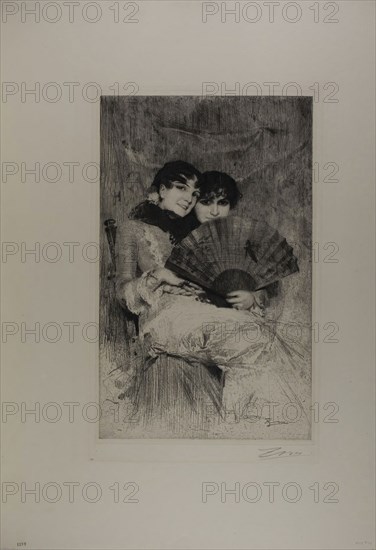 The Cousins, 1883, Anders Zorn, Swedish, 1860-1920, Sweden, Etching and drypoint on ivory wove paper, 432 x 268 mm (image), 444 x 279 mm (plate), 695 x 552 mm (sheet)