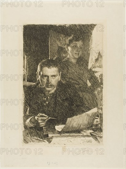 Zorn and His Wife, 1890, Anders Zorn, Swedish, 1860-1920, Sweden, Etching on cream wove paper, 308 x 204 mm (image), 317 x 212 mm (plate), 424 x 320 mm (sheet)