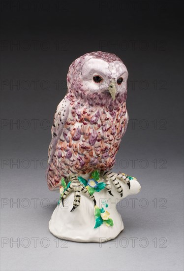 Owl, c. 1760, Bow Porcelain Factory, London, England, 1744-1775, Bow, Soft-paste porcelain, polychrome enamels, 20.8 × 8.3 × 13.3 cm (8 1/6 × 3 1/4 × 5 1/4 in.)