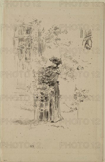 La Belle Jardinière, 1894, James McNeill Whistler, American, 1834-1903, United States, Transfer lithograph in black, with stumping and scraping, on cream laid paper, laid down on a heavy backing sheet, 223 x 158 mm (image), 314 x 200 mm (sheet)