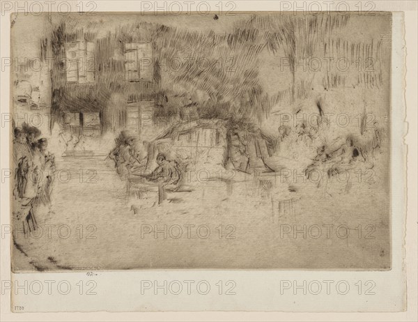 Murano, Glass Furnace, 1879/80, James McNeill Whistler, American, 1834-1903, United States, Drypoint in black ink on off-white laid paper, 160 x 234 mm (plate), 185 x 243 mm (sheet)