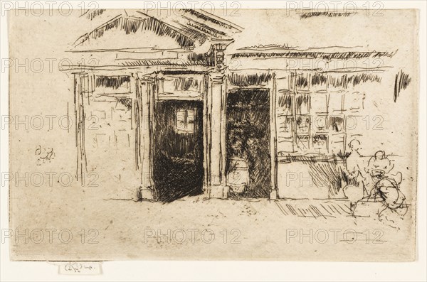 Double Doorway, Sandwich, 1887, James McNeill Whistler, American, 1834-1903, United States, Etching and drypoint with foul biting in black ink on cream laid paper, 68 x 110 mm (image, trimmed within plate mark), 72 x 110 mm (sheet)