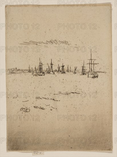 Return to Tilbury, 1887, James McNeill Whistler, American, 1834-1903, United States, Etching and drypoint with foul biting in black ink on cream laid paper, 132 x 96 mm (image, trimmed within plate mark), 134 x 96 mm (sheet)