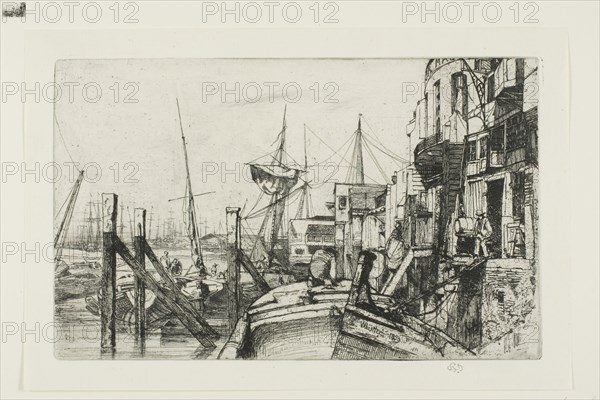 Limehouse, 1859, James McNeill Whistler, American, 1834-1903, United States, Etching and drypoint with foul biting in black ink on cream laid paper, 125 x 202 mm (plate), 150 x 227 mm (sheet)