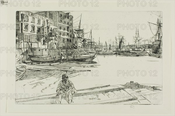 Eagle Wharf, 1859, James McNeill Whistler, American, 1834-1903, United States, Etching with foul biting in black ink on cream laid paper, 137 x 215 mm (plate), 162 x 239 mm (sheet)