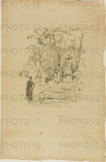 The Steps, Luxembourg, 1893, James McNeill Whistler, American, 1834-1903, United States, Transfer lithograph in black with stumping, on tan laid paper, 208 x 157 mm (image), 360 x 242 mm (sheet)