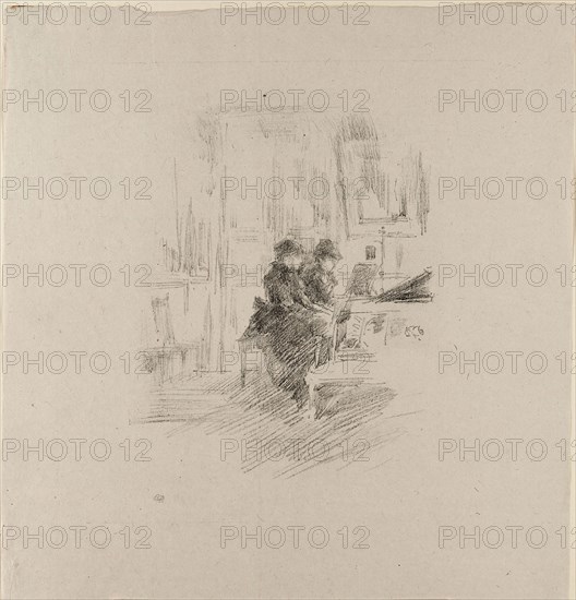 The Duet, No. 2, 1894, James McNeill Whistler, American, 1834-1903, United States, Transfer lithograph in black on grayish ivory China paper, 219 x 178 mm (image), 361 x 332 mm (sheet)