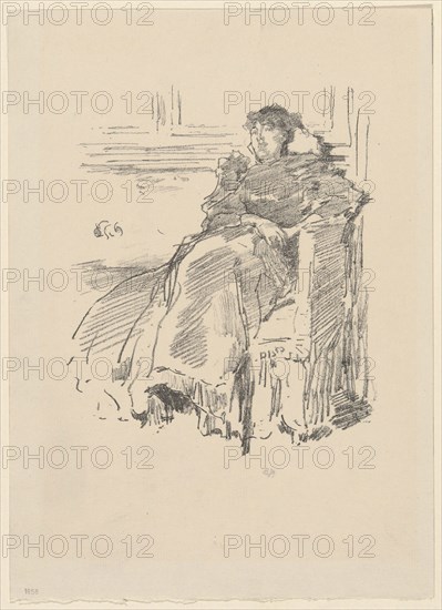 La Robe Rouge, 1894, printed 1895, James McNeill Whistler, American, 1834-1903, United States, Transfer lithograph in black on ivory laid paper, 188 x 155 mm (image), 297 x 215 mm (sheet)