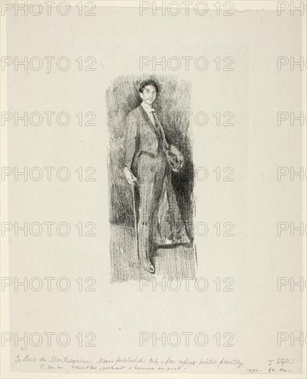 Count Robert de Montesquiou, 1894, Beatrix Godwin Whistler (English, 1857-1896), after James McNeill Whistler (American, 1834-1903), England, Transfer lithograph in black on off-white Asian paper, 212 × 91 mm (image), 362 × 294 mm (sheet)
