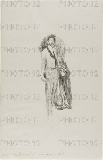 Count Robert de Montesquiou, 1894, Beatrix Godwin Whistler, English, 1857-1896, England, Lithograph in black on off-white wove paper, 197 × 73 mm (image), 360 × 231 mm (sheet)