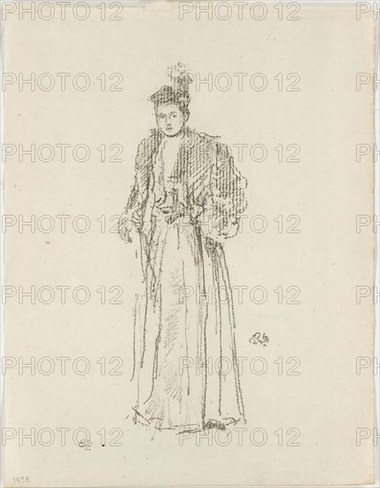 Portrait Study: Miss Charlotte R. Williams, 1892, James McNeill Whistler, American, 1834-1903, United States, Transfer lithograph in black on cream laid paper, 159 x 55 mm (image), 202 x 157 mm (sheet)