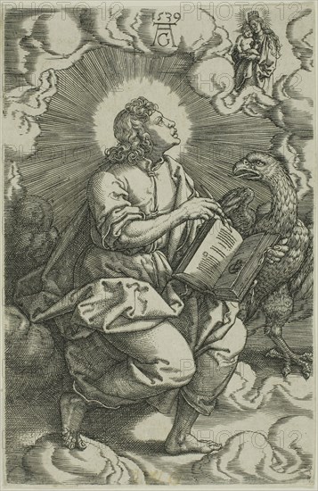 St. John, from The Four Evangelists, 1539, Heinrich Aldegrever, German, 1502-c.1560, Germany, Engraving in black on ivory laid paper, 118 x 77 mm (sheet)