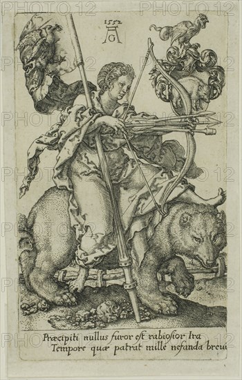 Wrath, from the Vices, 1552, Heinrich Aldegrever, German, 1502-c.1560, Germany, Engraving in black on ivory laid paper, 103 x 62 mm (image/plate)