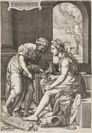 Artemisia, c. 1539, Georg Pencz, German, c. 1500-1550, Germany, Engraving in black on ivory laid paper, 197 x 137 mm (image/plate/sheet)