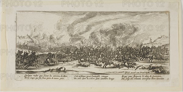 The Battle, plate three from The Large Miseries of War, n.d., Gerrit Lucasz van Schagen (Dutch, born 1642), after Jacques Callot (French, 1592-1635), Netherlands, Etching on paper, 74 x 179 mm (image), 83 x 183 mm (plate), 100 x 202 mm (sheet)