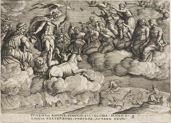 The Triumph of Eternity, plate six from The Triumphs of Petrarch, c. 1539, Georg Pencz, German, c. 1500-1550, Germany, Engraving in black on ivory laid paper, 152 x 211 mm (sheet)