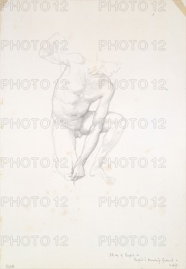 Study for Cupid, c. 1873–77, Sir Edward Burne-Jones, English, 1833-1898, England, Graphite on ivory wove paper, 252 × 178 mm