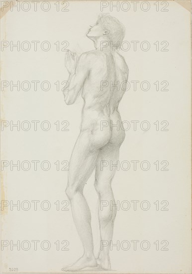 Standing Male Nude with Hands Clasped in Prayer, c. 1873–77, Sir Edward Burne-Jones, English, 1833-1898, England, Graphite on ivory wove paper, 254 × 178 mm