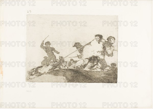 He deserved it, plate 29 from The Disasters of War, 1814/20, published 1863, Francisco José de Goya y Lucientes, Spanish, 1746-1828, Spain, Etching, drypoint, burin and burnishing on ivory wove paper with gilt edges, 151 x 205 mm (image), 175 x 215 mm (plate), 240 x 340 mm (sheet)