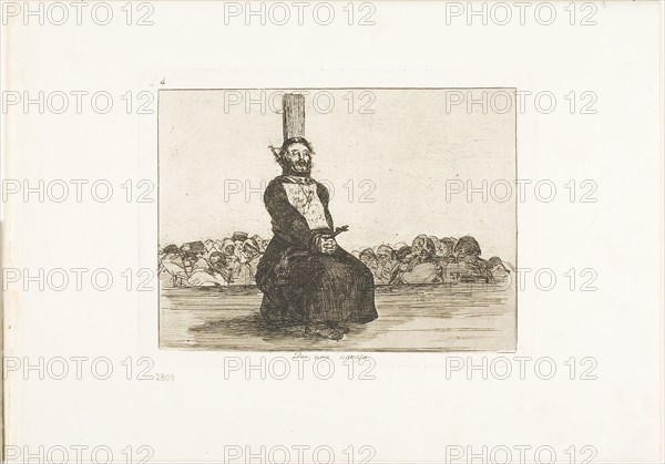 On account of a knife, plate 34 from The Disasters of War, 1812/15, published 1863, Francisco José de Goya y Lucientes, Spanish, 1746-1828, Spain, Etching, drypoint, burin and burnishing on ivory wove paper with gilt edges, 138 x 187 mm (image), 155 x 207 mm (plate), 240 x 340 mm (sheet)