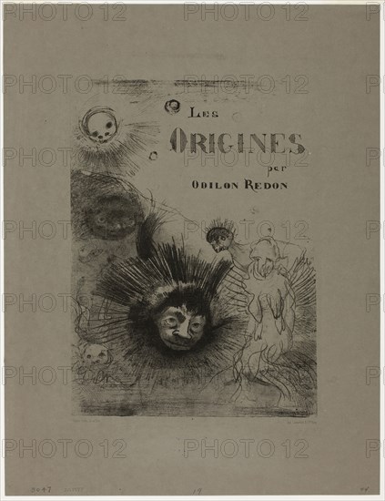 Cover-Frontispiece for Les Origines, 1883, Odilon Redon, French, 1840-1916, France, Lithograph in black on dark gray wove paper, 307 × 225 mm (image), 450 × 344 mm (sheet)