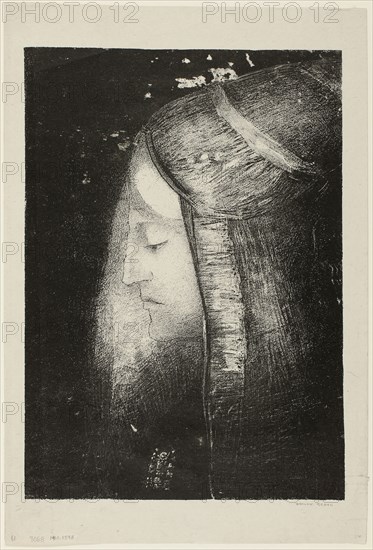 Profile of Light, 1886, Odilon Redon, French, 1840-1916, France, Lithograph in black on light gray chine, 339 × 241 mm (image), 446 × 274 mm (sheet)