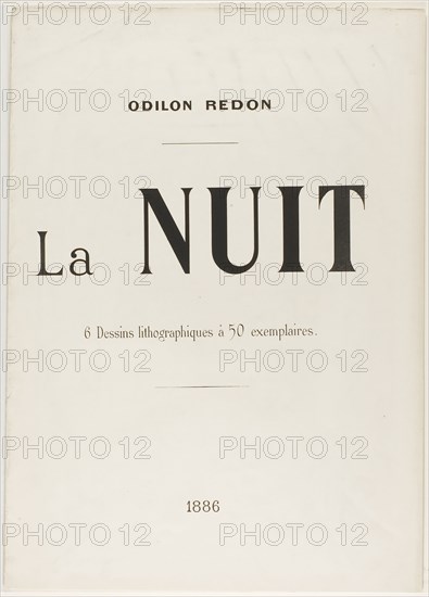 Cover for La Nuit, 1886, Odilon Redon, French, 1840-1916, France, Bi-fold portfolio cover with text lithographed in black on cream wove paper, 452 × 324 mm