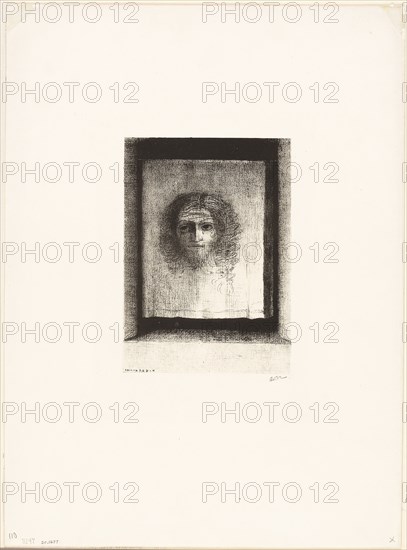 It Was a Veil, an Imprint, plate 1 of 6, 1891, Odilon Redon, French, 1840-1916, France, Lithograph in black on ivory China paper laid down on ivory wove paper, 187 × 134 mm (image/chine), 429 × 315 mm (sheet)