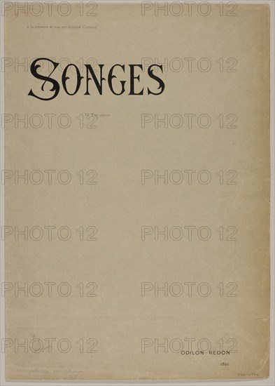 Portfolio Cover for Songes (Dreams), 1891, Odilon Redon, French, 1840-1916, France, Bi-fold lithographed portfolio cover printed in black on gray-green wove paper, 461 × 326 mm