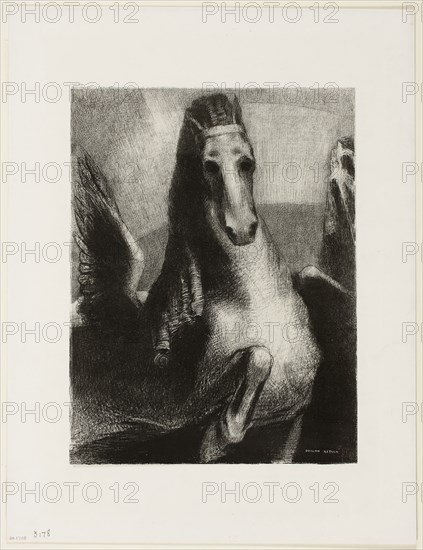 The Wing, 1893, Odilon Redon, French, 1840-1916, France, Lithograph in black on ivory China paper laid down on ivory wove paper, 317 × 244 mm (image/chine), 451 × 347 mm (sheet)